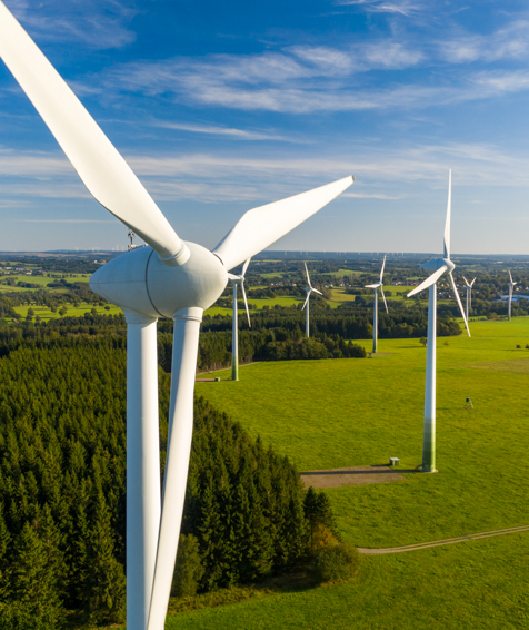 Landscape with wind turbines.