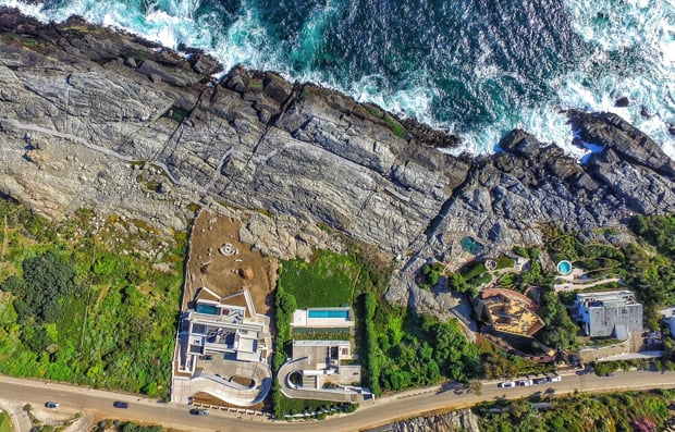 Aerial view of houses in nature.