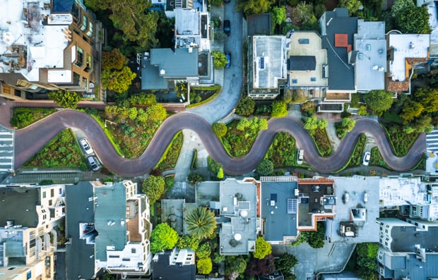 Aerial view of houses in nature.