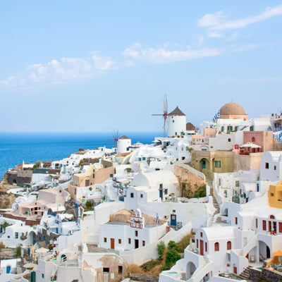 View of Mediterranean village by the sea.