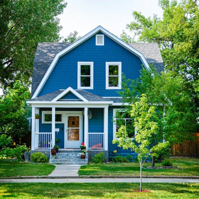 Blue house in nature.