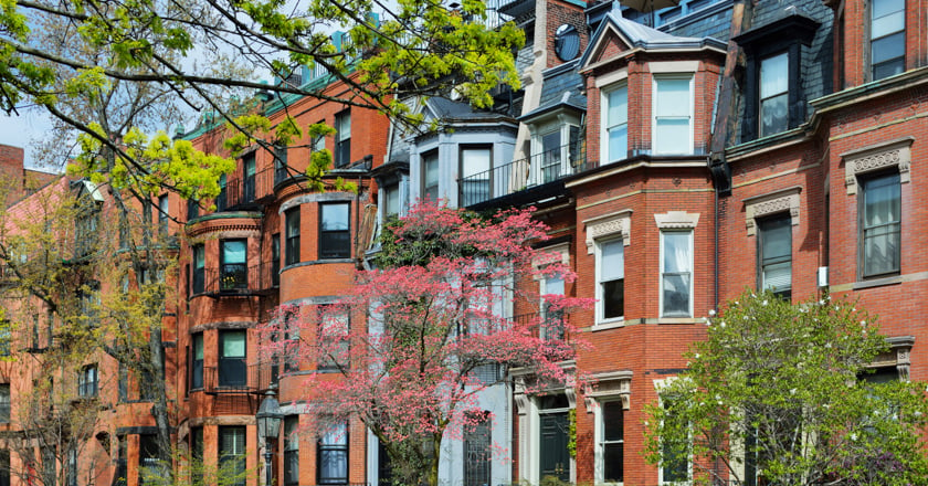 Row of brownstone buildings.