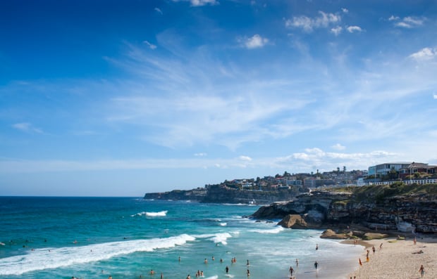 View of seaside town.