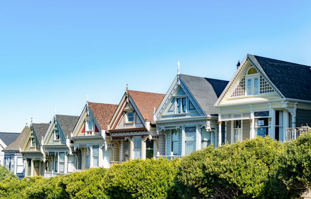 Row of colorful houses.